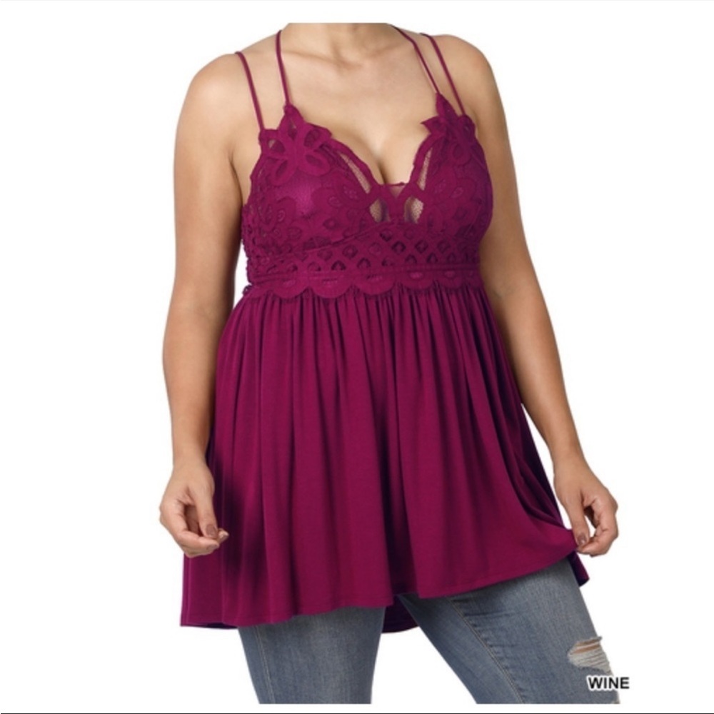 Plus Size Crochet Lace Cami Tunic Top (2X)